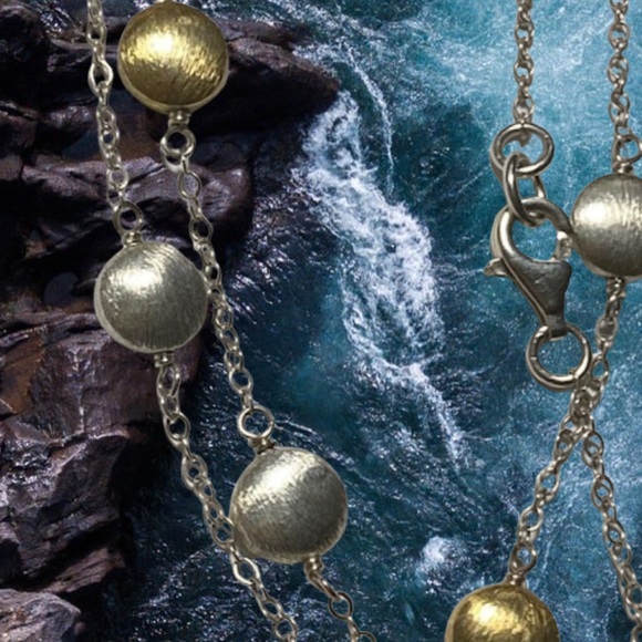 Sterling Silver & Vermeil Pebble Necklace 48" - Picture 3 of 4